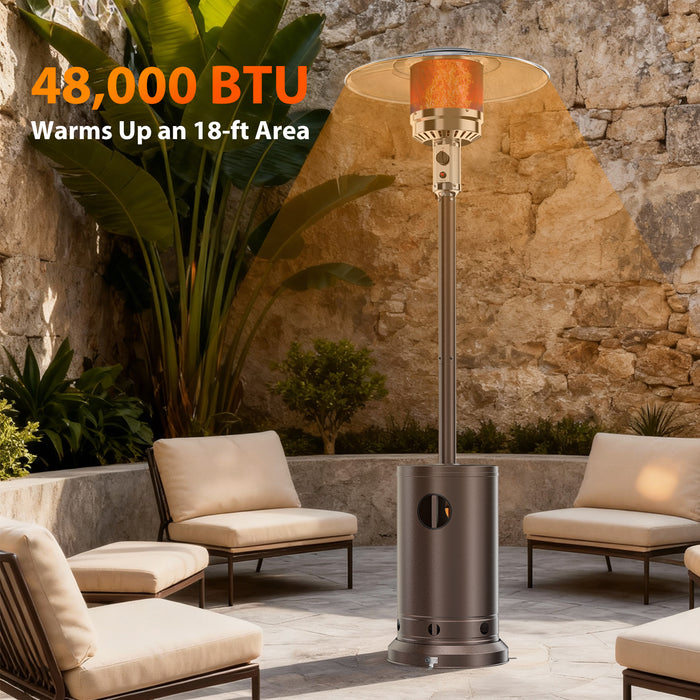Sybels 48,000 BTU Outdoor Propane Heater with Wheels | Auto Shut-Off & Double-Layer Stainless Steel for Patio and Garden