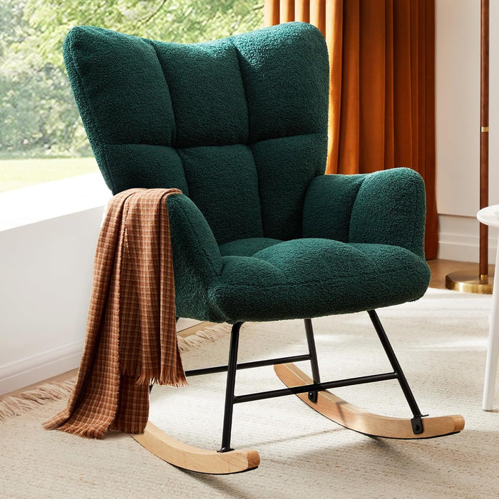TINKLE WELL Teddy Glider Recliner Rocking Chair, High Backrest Modern Accent Chair with Smooth Glide Motion for Nursery, Living Room, Bedroom, Plush Reading & Relaxation Chair