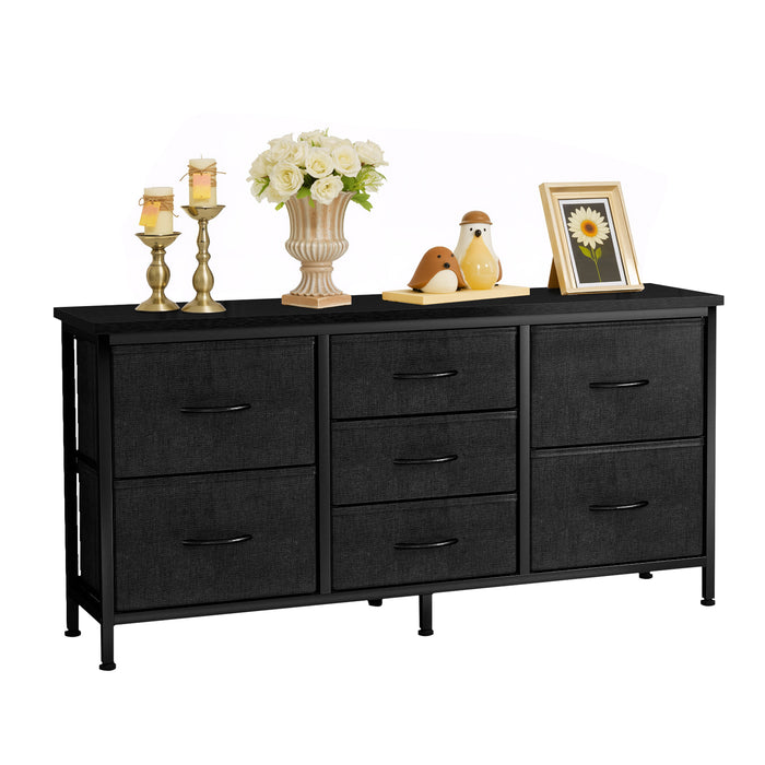 Simenmax 7-Drawer Fabric TV Stand & Storage Dresser – Versatile Media Console for Living Room, Bedroom, and Small Spaces, Black