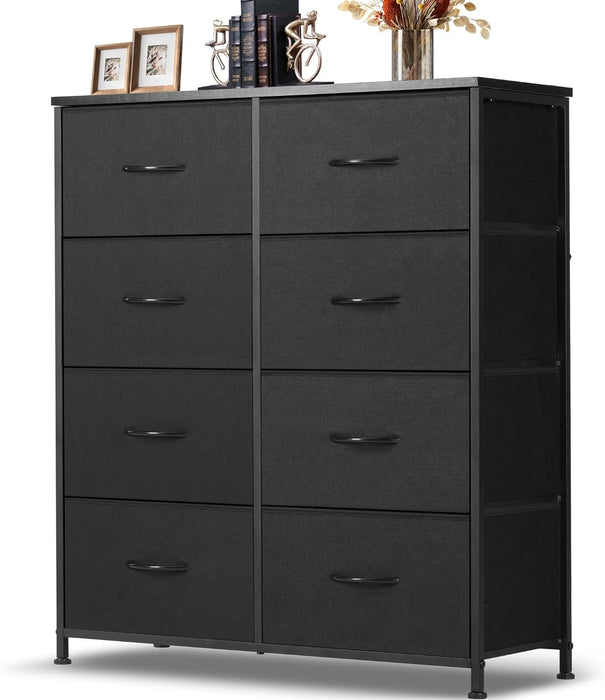 Bigleap 8 Drawer Dresser, Tall Chest Of Drawers Nightstand Storage Tower Storage Dresser Fabric Dresser With Wood Top for Living Room, Bedroom, Hallway, Nursery, Black