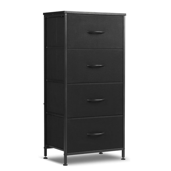 Simenmax 4 Storage Dresser for Bedroom, Wide Fabric Closet Chests Organizer Tower Furniture with Wooden Top Metal Frame for Clothes, Room, Living Room, Hallway, Entryway, Black