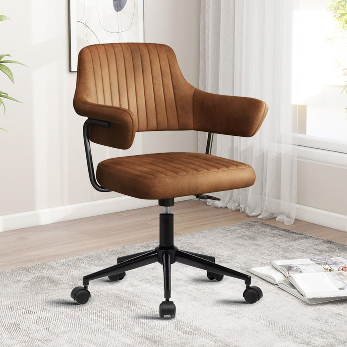 Office Desk Chair, Modern Cute Rolling Vanity Swivel Task Chairs with Wheels, Comfortable Back Seat for Home, Bedrooms, Office, Study, Student, Adults, Make-up, Dressing Room,Brown