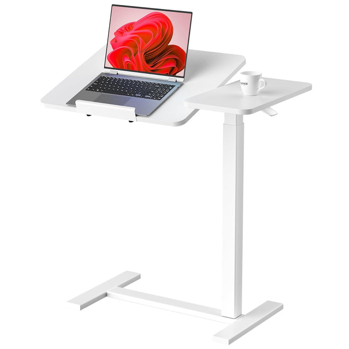 【Pneumatic Lift & Wheels】Sybels Overbed Table, Adjustable Height Rolling Desk with Tilt Top, Mobile Laptop Stand for Bed, Sofa, Office