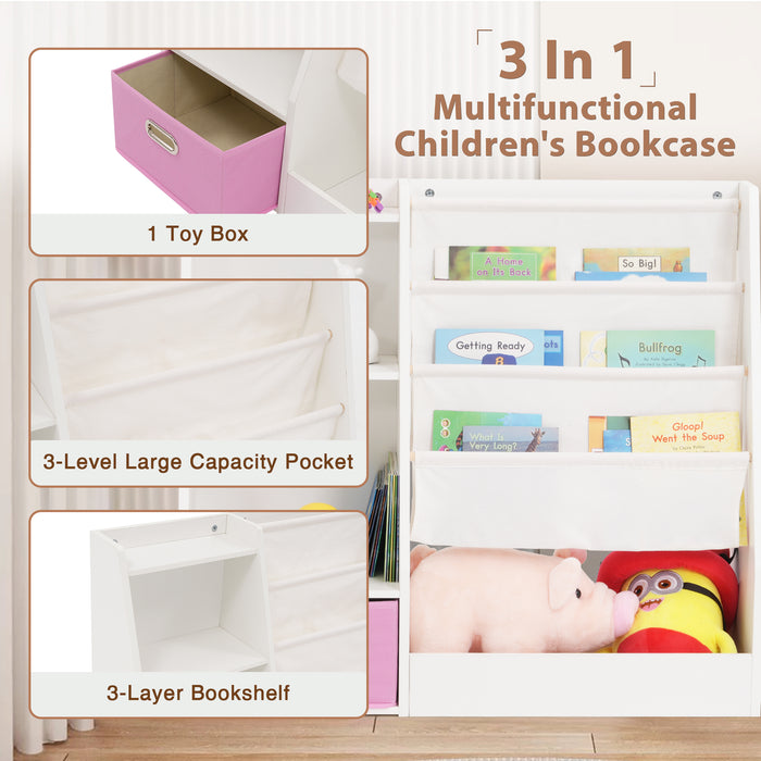 Sybels 3-Tier Kids Bookshelf and Toy Organizer, Sturdy Montessori Shelf with Storage Bins for Children Room, Playroom, Nursery