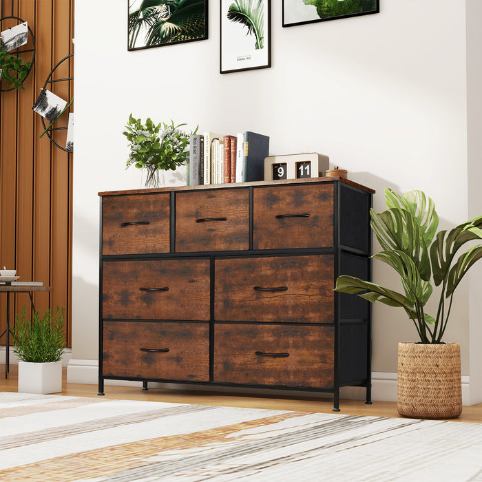 Wide 7 Drawer Fabric Dresser, Soft Storage Unit with Bins for Clothes, Toys, Linens, Fits Bedroom, Living Room, Hallway