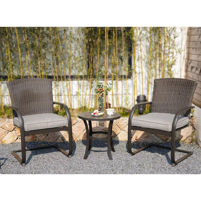 Mydepot SR 3 Piece Outdoor Patio Furniture Set Bistro Set 2 Wicker Chairs with Cushion and Coffee Table