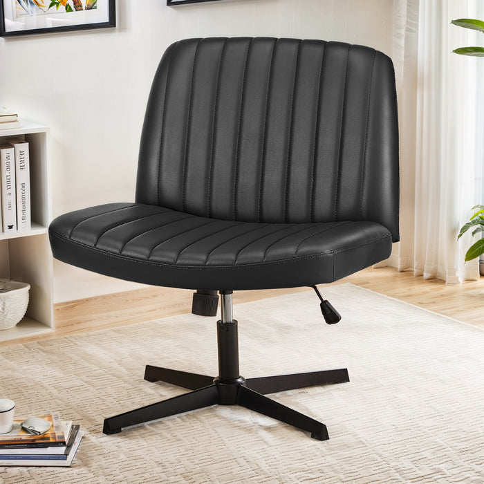 TINKLE WELL Criss-Cross Legged Armless Chair with Wide Seat, Height-adjustable tilt and swivel, and Soft Fabric for Home Office, Bedroom, Study Room, and Student Desk Seating