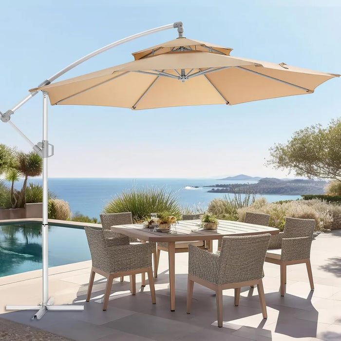 Sybels 10ft Offset Hanging Patio Umbrella, Cantilever Design with Tilt & Crank for Poolside