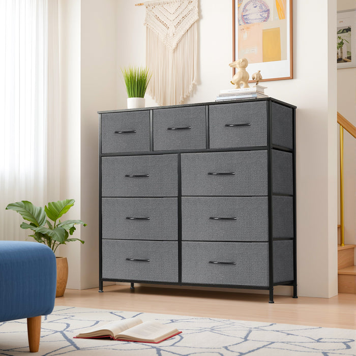 TINKLE WELL Wide 7/8/9 Drawer Fabric Dresser, Soft Storage Unit with Bins for Clothes, Toys, Linens, Fits Bedroom, Living Room, Hallway