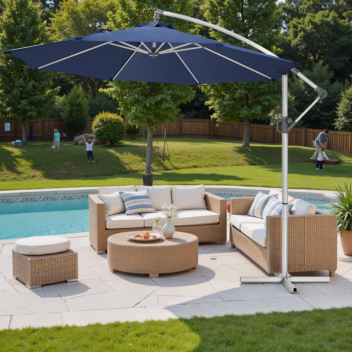 Simenmax 10FT Offset Cantilever Patio Umbrella, Outdoor Table Umbrella with 8 Sturdy Ribs, Market Table Parasol for Garden, Lawn, Backyard, Pool, Blue