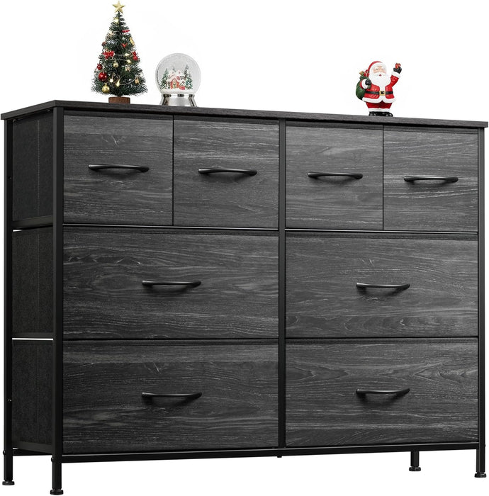 Bigleap 8-Drawer Wide Dresser for Bedroom, Large Fabric Storage Tower for Living Room, Closet & Entryway Organization,Black Wood