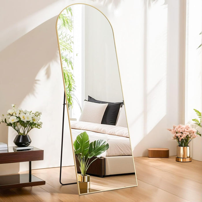 21"x64" Arched Mirror Full Length, Body Wall Mirrors with Shatter-Proof Glass, Floor Standing, Hanging or Leaning, Large Tall Arch Mirror with Stand Aluminum Alloy Frame for Bedroom Cloakroom