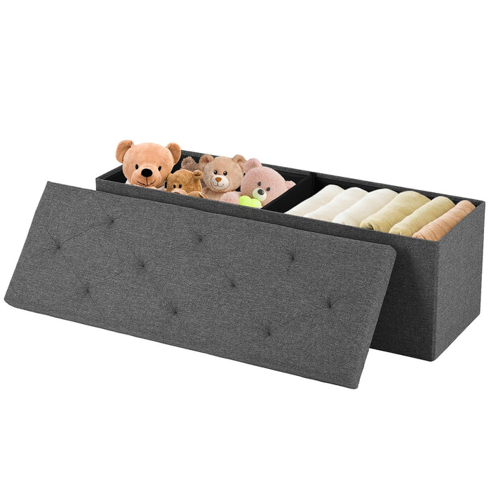 Simenmax Versatile Ottoman Storage Bench, 43" Wide Folding Footrest Stool, PVC Fabric Chest for Living Room, Bedroom, Entryway,Gray