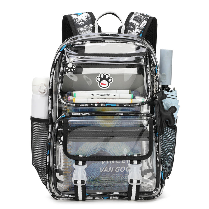 Clear Backpack Heavy Duty with Padded Straps, Side Pockets for Kids, Boys, Girls, School, Stadium Approved Events,Black