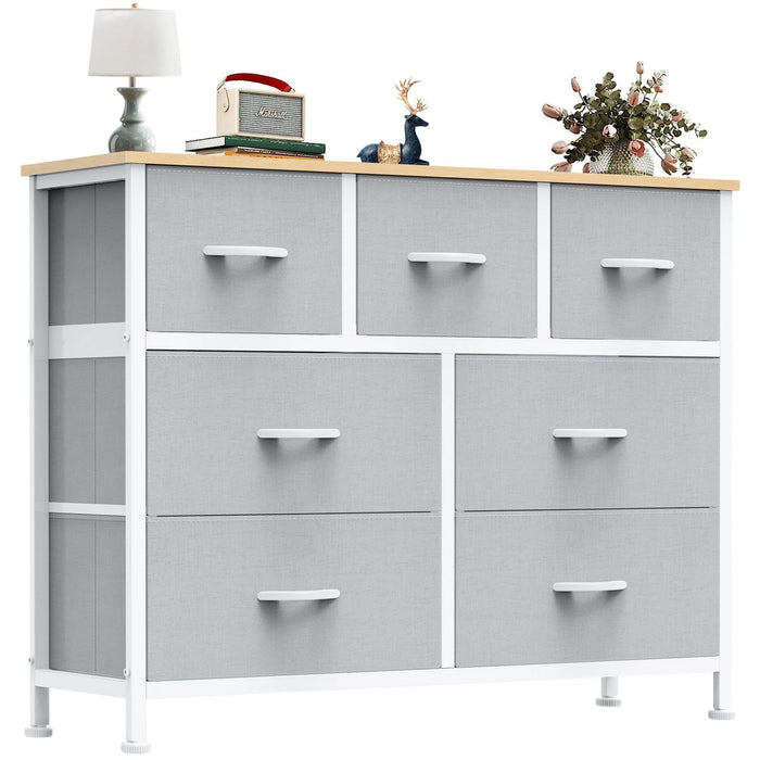 Bigleap 7 Drawer Dresser TV Stand, Dresser with Metal Frame and Wood Top, Chest of Drawers for Bedroom, Living Room,Light Gray
