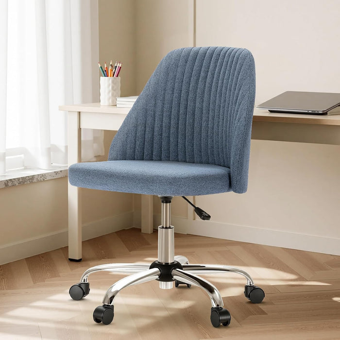 Sybels Modern Office Chair: Armless Swivel Desk Chair with Wheels, Adjustable Height Rolling Task Chair for Home, Dorm，Blue