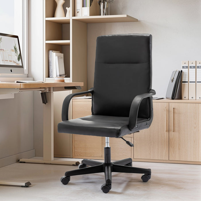 Classic Office Chair, Computer Desk Chairs, Executive Breathable Leather Chair with Adjustable High, Armrest Support Swivel PC Chair, Black