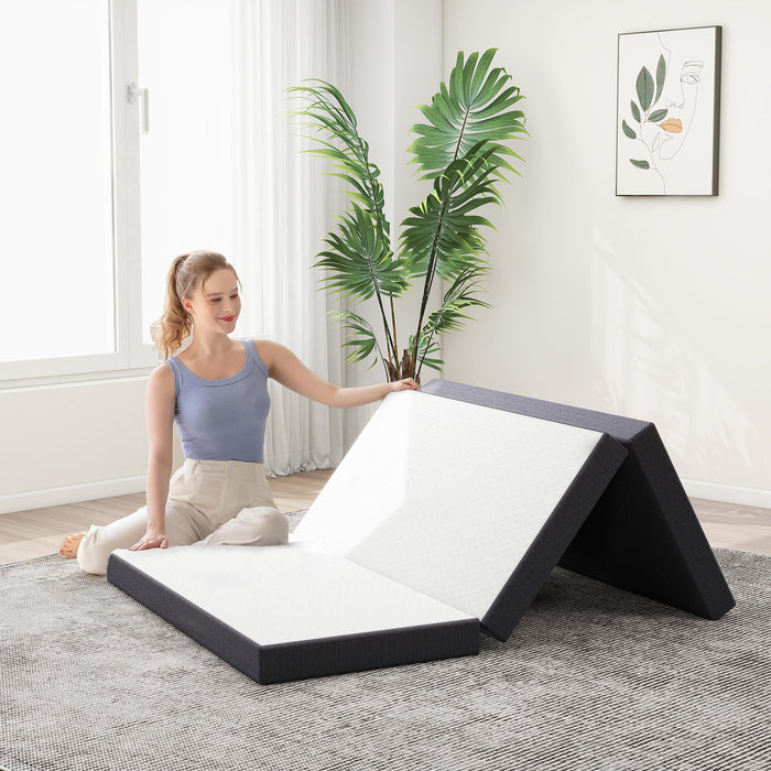 Simenmax Folding Mattress, 4 inch Tri-fold Memory Foam Mattress Topper for Camping, Foldable Mattress Topper with Washable Cover, Twin Size