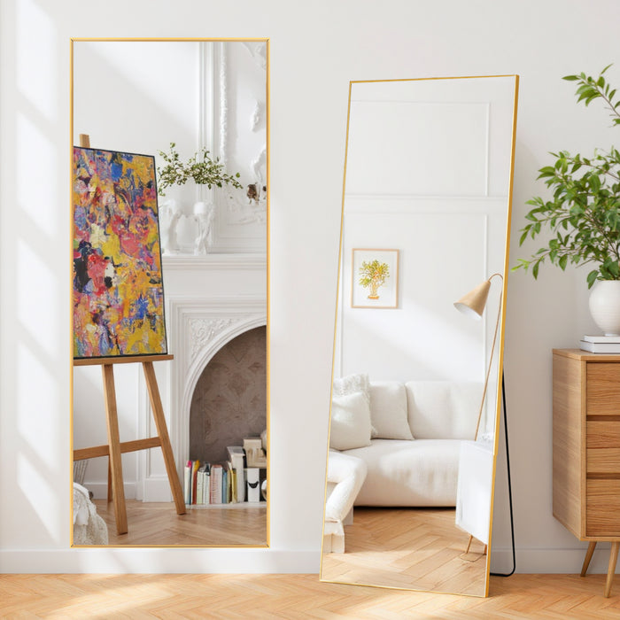 TINKLE WELL Arched Full-Length Mirror, 59"x16" Inch Freestanding, Wall-Mounted or Leaning Floor Mirror, Sleek Gold Aluminum Alloy Frame, Placed in Bedroom, Cloakroom, or Living Room