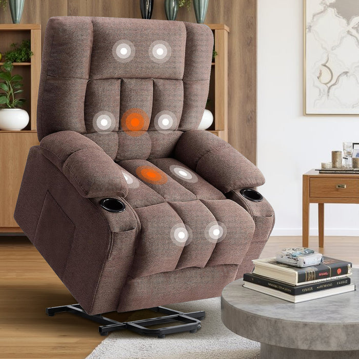 Simenmax Recliner Chair with Massage and Heating, Home Theater Seating with Lumbar Support, Adjustable Electric Power Lift Chairs, Brown