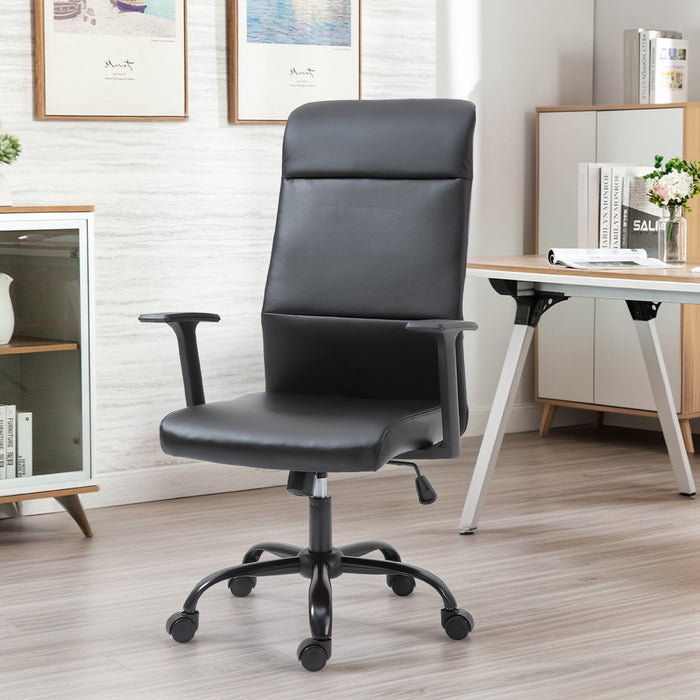 Daily Office Chair - Leather Office Chair with Swivel, Lumbar Rest, and Adjustable Armrests - Comfortable Seating for Improved Posture and Productivity - Black