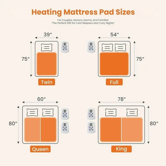 Sybels Ultra-Comfort Quilted Heated Mattress Pad | Full Size | 12 Heat Settings & Timer | Deep Pocket Design | ETL Certified (75"×54")