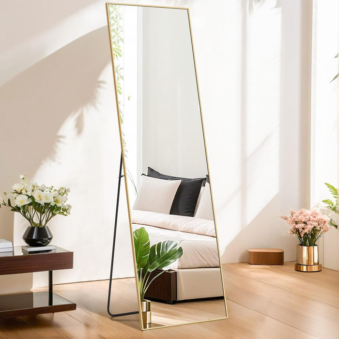 21"x64" Mirror Full Length, Body Wall Mirrors with Shatter-Proof Glass, Floor Standing, Hanging or Leaning, Large Tall Mirror with Stand Aluminum Alloy Frame for Bedroom Cloakroom
