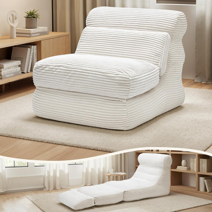 Simenmax 84" Convertible Sofa Bed, 3-in-1 Foldable Futon Sleeper with Back Support, Modern Floor Chair for Small Spaces, Office, Apartment, White