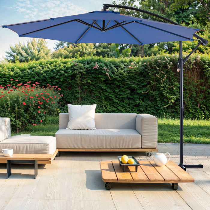 Simenmax 10ft Offset Umbrella Cantilever Patio Hanging Umbrella Outdoor Market Umbrella with Crank & Cross Base Suitable for Garden, Lawn, backyard and Deck,Blue