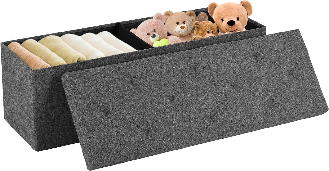 Bigleap 43 Inches Folding Storage Ottoman Bench, Large End of Bed Storage Foot Rest Stools Ottoman Storage Chest with Padded Seat for Bedroom, Living Room, Entryway, Holds up to 660 lb, Grey