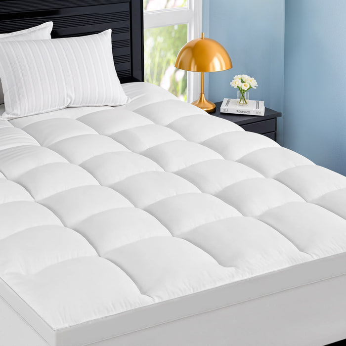 Queen Size Mattress Pad, Extra Thick Mattress Pad/Topper 8-21" Deep Pocket Soft Down, Fill Mattress Protector Pillow Top Mattress Cover(White)