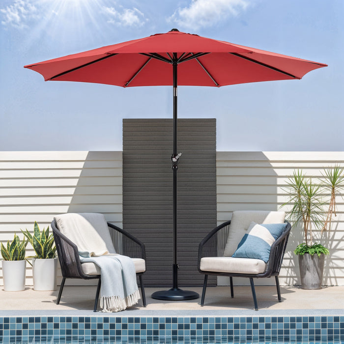 Simenmax 9ft Patio Umbrella, Outdoor Table Umbrella of 9-Feet with 8 Ribs and Push Button Tilt and Crank, Red