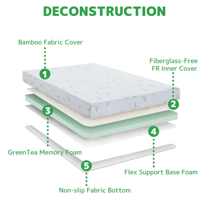 8'' Queen Size Memory Foam Mattress with Bamboo Pattern Cover Breathable Bed Mattress in a Box