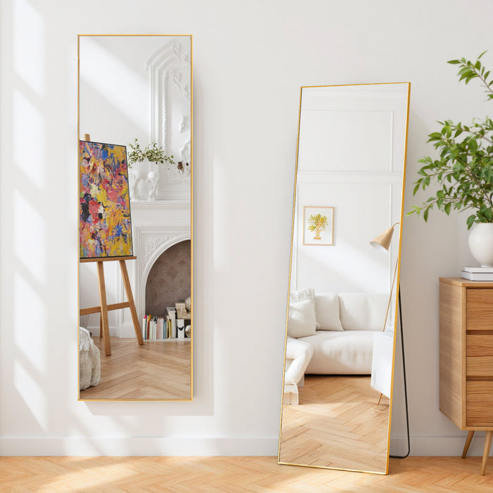 TINKLE WELL Arched Full-Length Mirror, 59"x16" Inch Freestanding, Wall-Mounted or Leaning Floor Mirror, Sleek Gold Aluminum Alloy Frame, Placed in Bedroom, Cloakroom, or Living Room