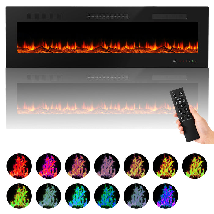 Simenmax Electric Fireplace, 50 inch Recessed Wall Mounted Heater with Remote Control Timer, Adjustable 13 LED Flame for Living Room and Bedroom