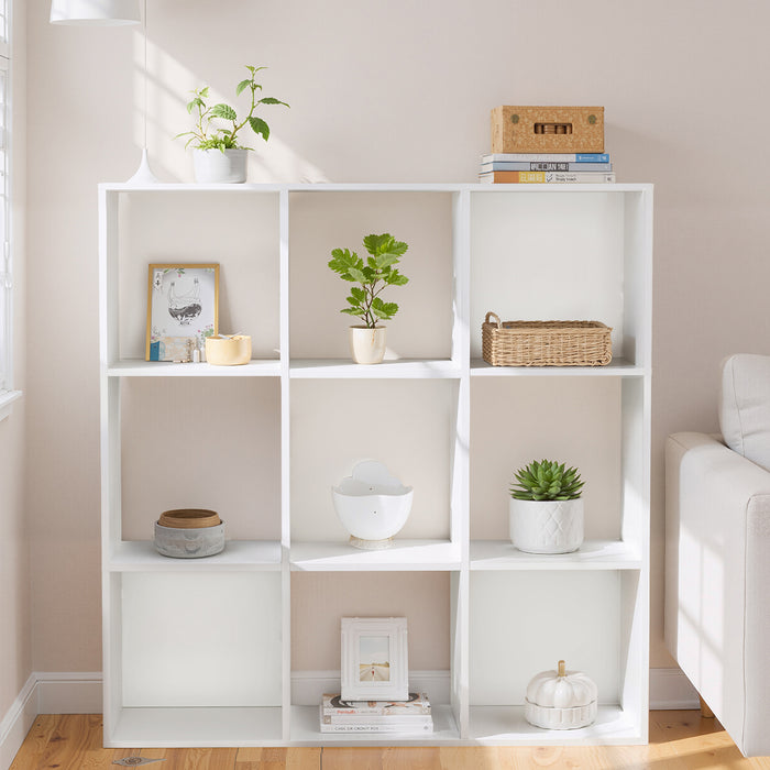 Simenmax 9 Cube Storage Organizer, Bookshelf with 5 Removable Back Panels for Living Room, Bedroom, Home Office, White