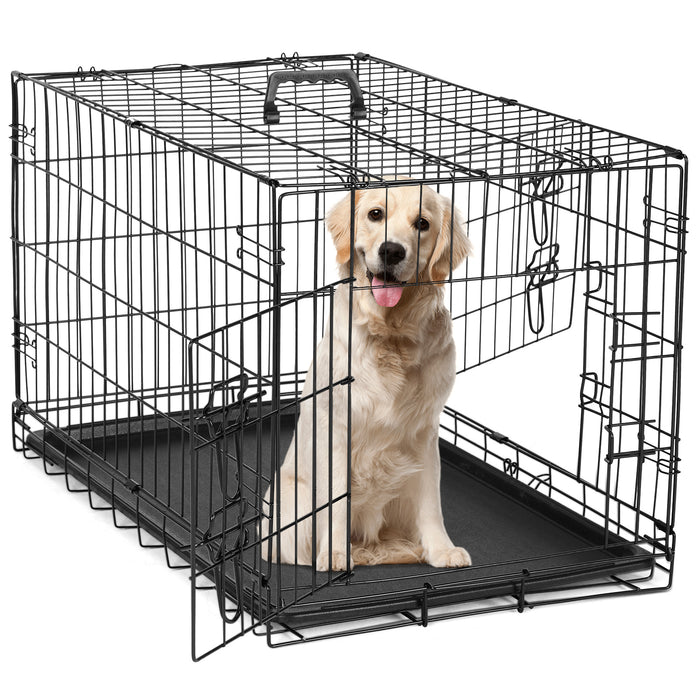 Dog Crate, 30 Inch Small Wire Kennel with Divider Panel, Metal Cages with Double Door, Leak-Proof Pan Tray, Folding Portable for Indoor Outdoor Travel