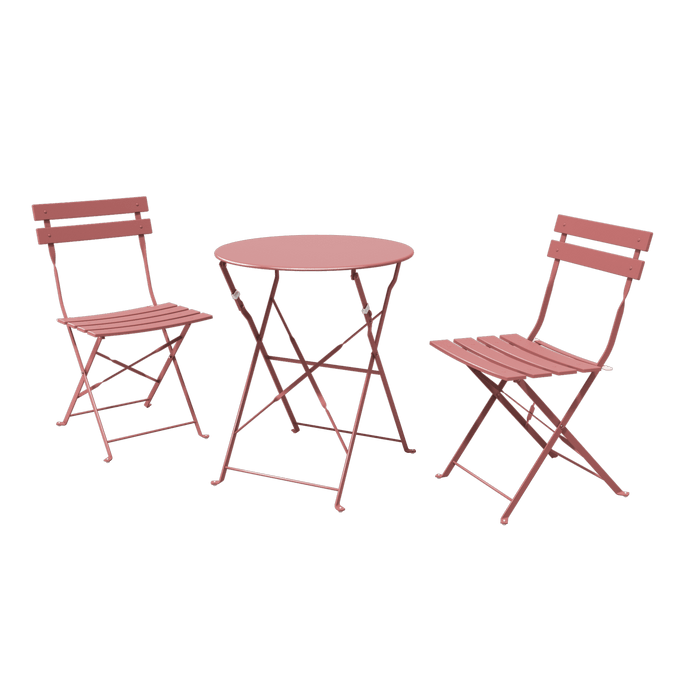 Mydepot Steel Patio Bistro Set, Folding Outdoor Furniture, 3 Piece Table & Chairs Set