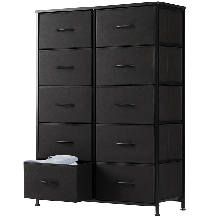 Bigleap 10 Drawer Dresser, Fabric Storage Tower Organizer with Wood Top and Steel Frame for Bedroom, Closet, Hallway, Entryway,Black