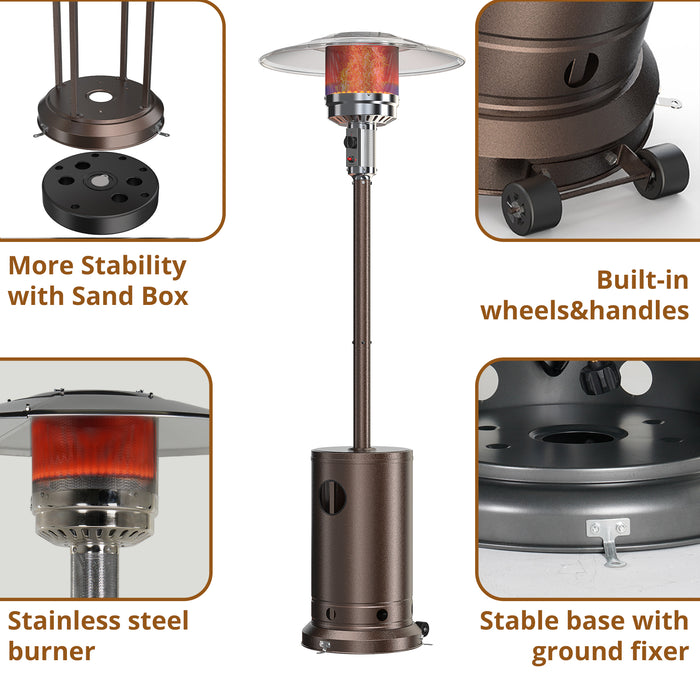 Propane Patio Heater, 48,000 BTU Steel Patio Heater,  Premium Standing Propane Patio Heater with Wheels and Cover, Brown