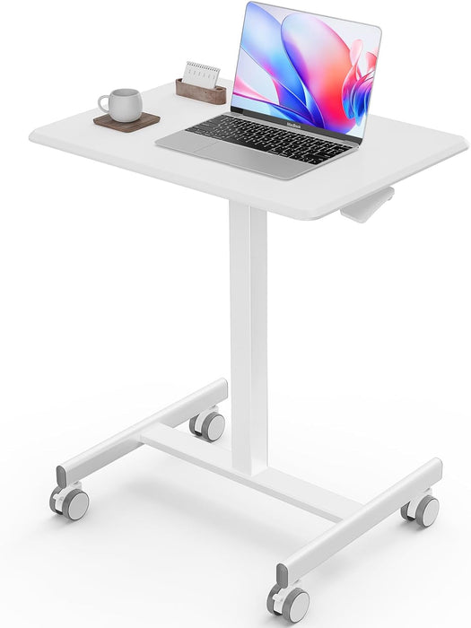 TINKLE WELL Mobile Standing Desk, Height-Adjustable Portable Rolling Laptop Workstation with Lockable Wheels, Sit-Stand Desk