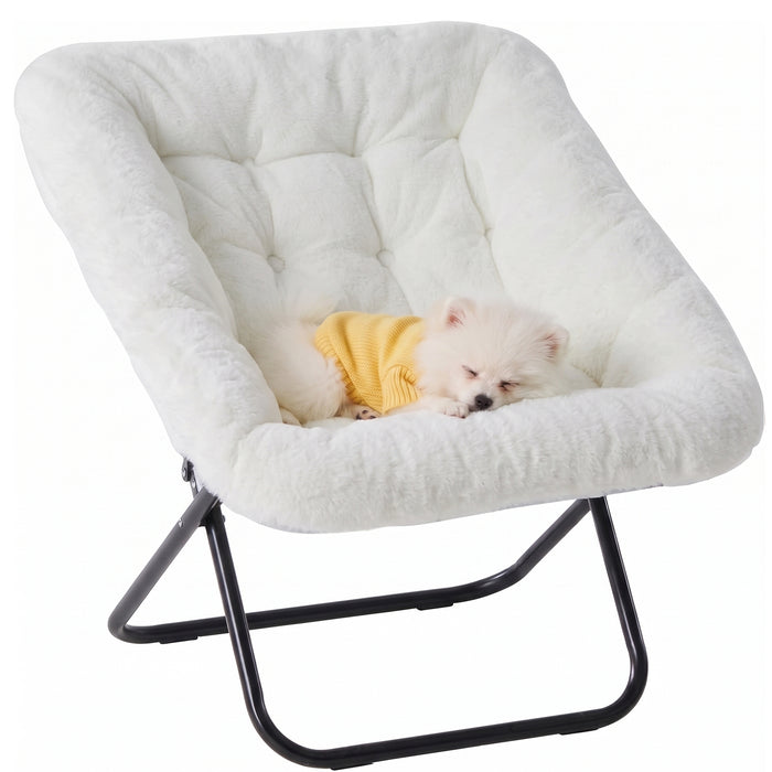 Comfy Saucer Chair, Folding Cozy Faux Fur Accent Seat with Thick Padded and Metal Frame, Single Leisure Chair for Living Room Bedroom