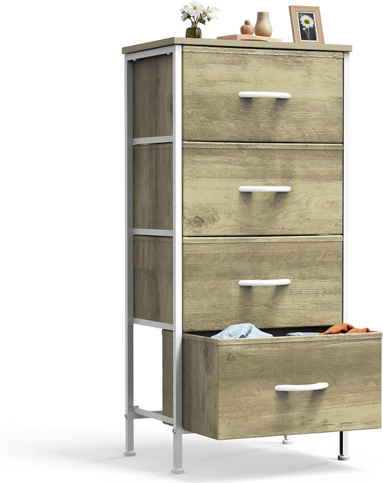 Bigleap 4 Drawer Dresser with Wood Top, Fabric Storage Tower & Tall Chest for Bedroom, Living Room, Hallway Organization,Oak