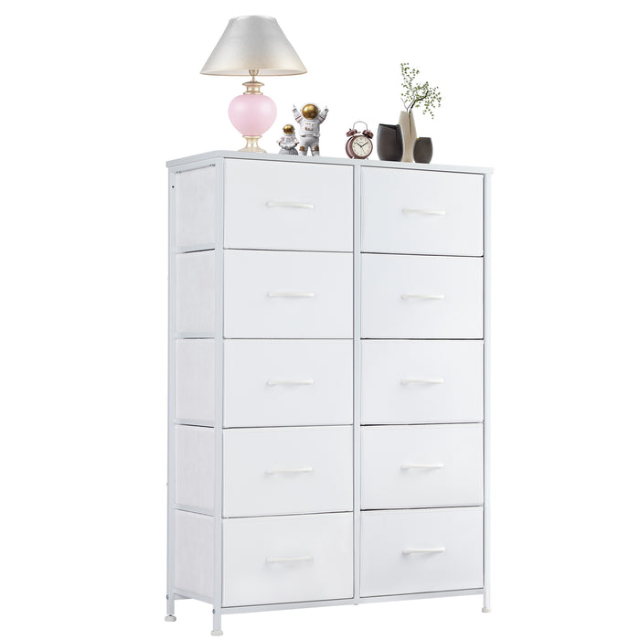 Bigleap 10 Drawer Dresser, Fabric Storage Tower Organizer with Wood Top and Steel Frame for Bedroom, Closet, Hallway, Entryway,White