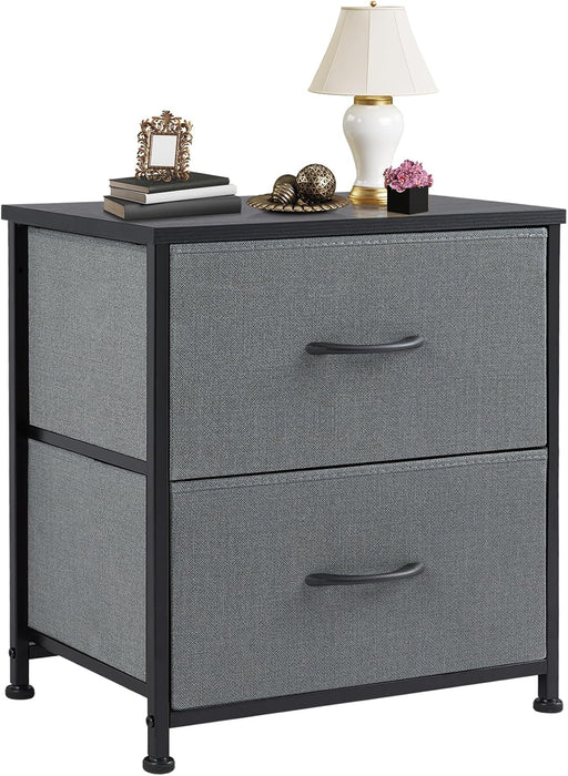 Small Nightstand Dresser with 2 Fabric Drawers, 20-Inch Tall Bedside Table for Bedroom, Closet, or Dorm Storage