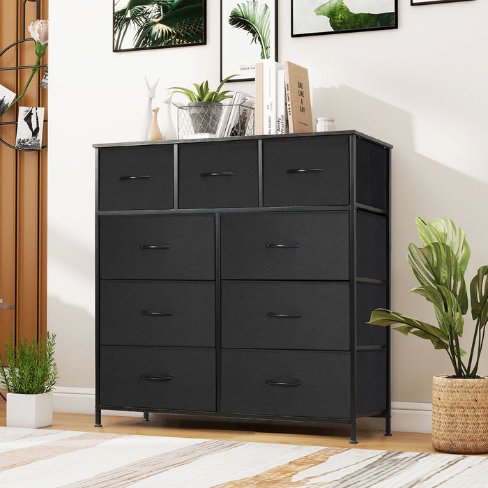 9 Drawers Fabric Dresser, Nightstand With Wide Chest Of Drawers,Storage Tower Storage Dresser Closet For Living Room, Bedroom, Hallway, Black