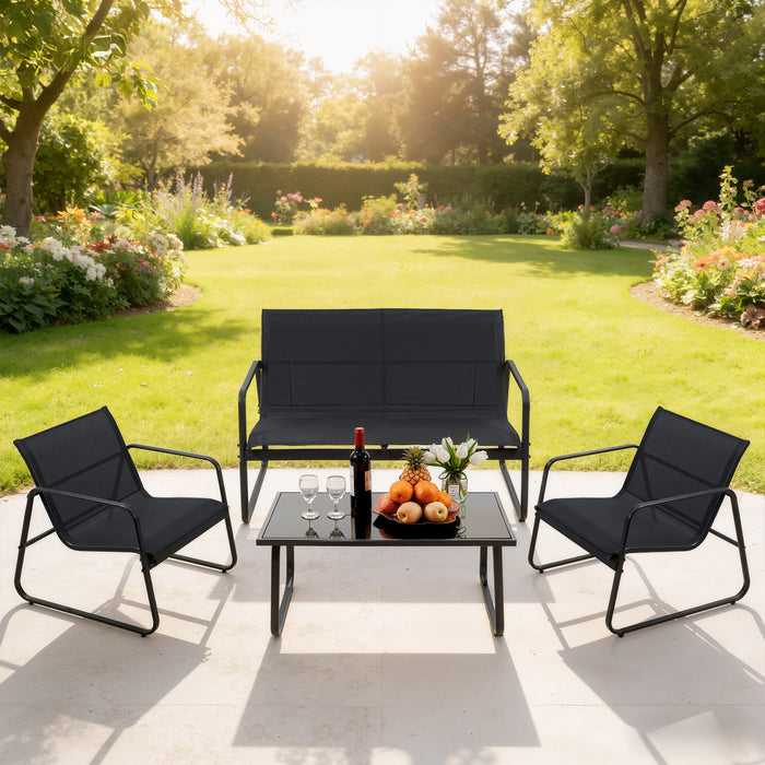 TINKLE WELL 3/4-Piece Outdoor Rocking Bistro Set – Textilene Rocking Chairs with Glass-Top Table for Porch, Lawn, Balcony, Black