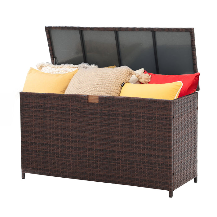 Simenmax 120-Gallon Deck Box Outdoor Waterproof Storage Bin with Aluminum Frame, All-Weather Wicker Design for Patio, Garden, Poolside, and Balcony Organization