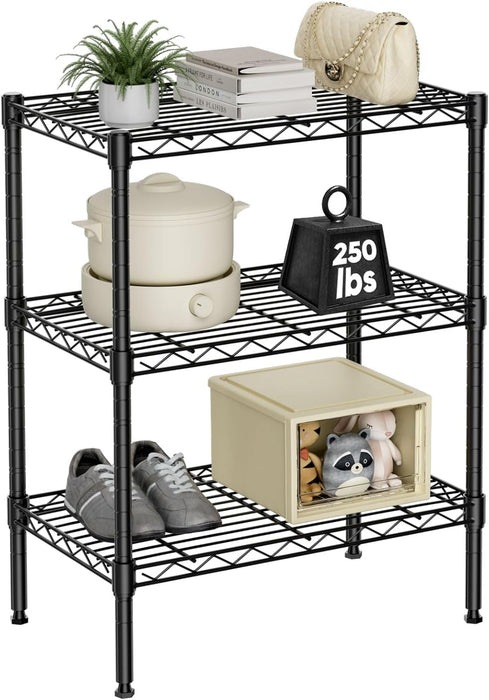 3-Tier Adjustable Metal Shelving Unit - 13.8"D x 23.6"W x 30"H,Heavy Duty Standing Shelf, Steel Racks for Organized Storage,Hold up to 250 lbs