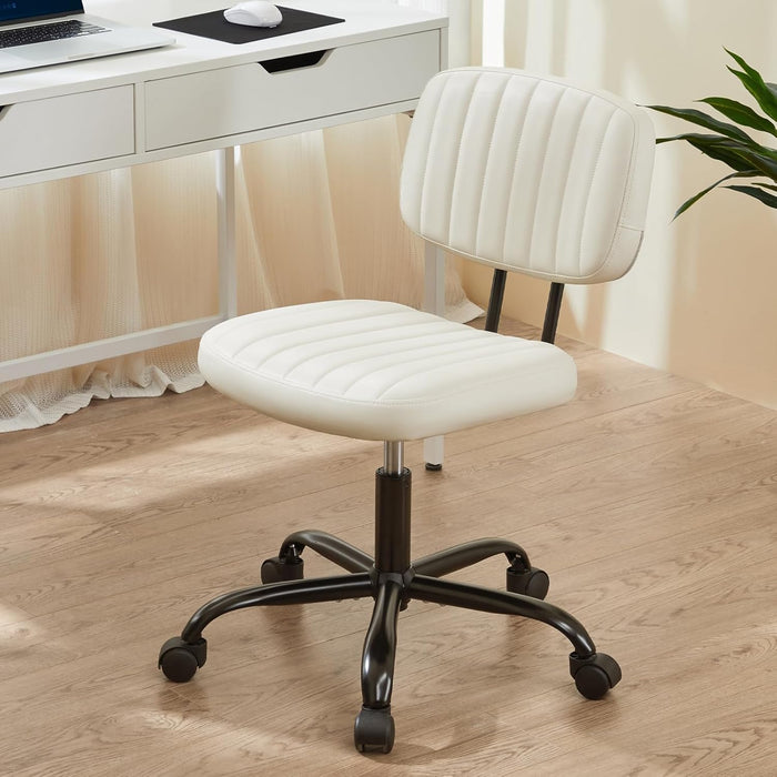 TINKLE WELL Armless Office Desk Chair with Wheels, Adjustable Height 360° Rolling Swivel Lumbar Support Low-Back Computer Chair, PU Leather